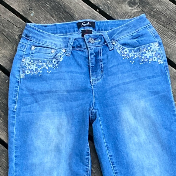 EARL JEANS Embroidered Floral Bling Blue White Size 6 - Picture 12 of 12